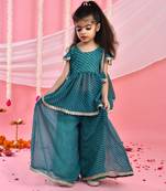 Girl's teal grreen peplum kurta palazzo set