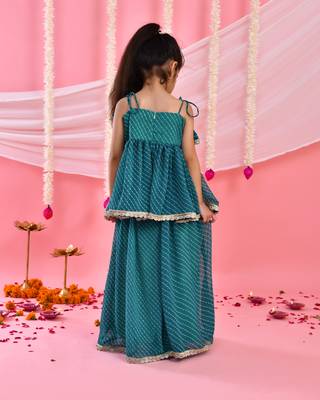 Girl's teal grreen peplum kurta palazzo set 2