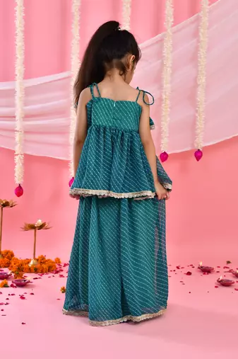 Girl's teal grreen peplum kurta palazzo set
