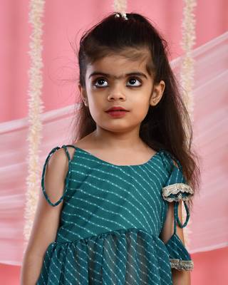 Girl's teal grreen peplum kurta palazzo set 3