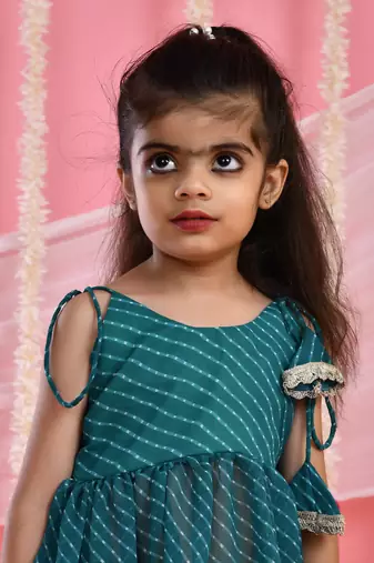 Girl's teal grreen peplum kurta palazzo set