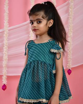 Girl's teal grreen peplum kurta palazzo set 4