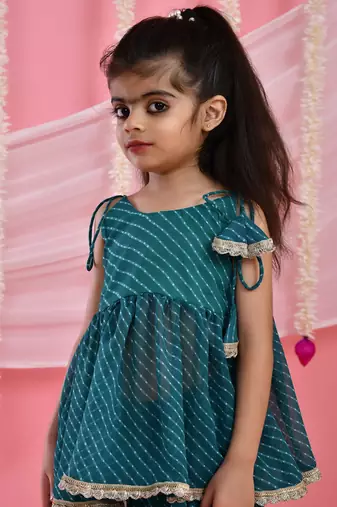 Girl's teal grreen peplum kurta palazzo set