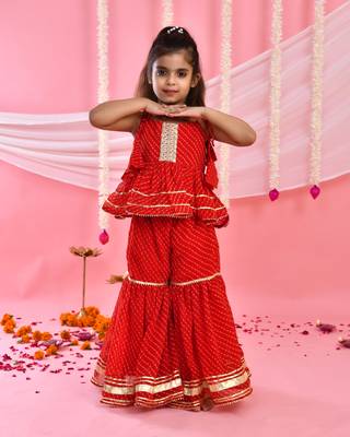 Girl's red peplum kurta sharara set 1