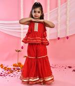 Girl's red peplum kurta sharara set