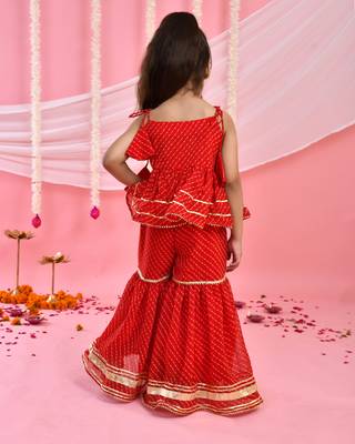 Girl's red peplum kurta sharara set 2