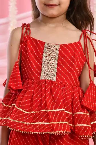 Girl's red peplum kurta sharara set