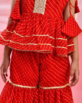 Girl's red peplum kurta sharara set 4