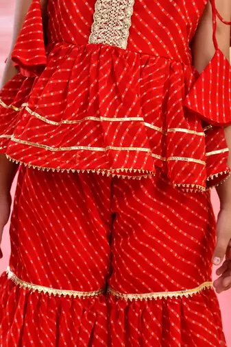 Girl's red peplum kurta sharara set
