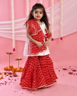 Girl's white and red kurta sharara set with dupatta 1
