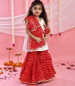 Girl's white and red kurta sharara set with dupatta