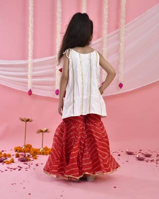 Girl's white and red kurta sharara set with dupatta 2