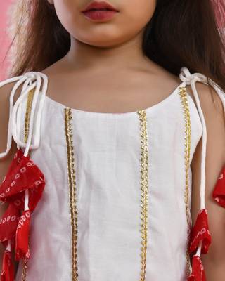 Girl's white and red kurta sharara set with dupatta 3