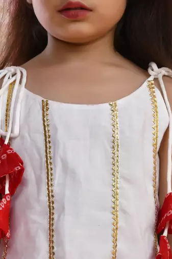 Girl's white and red kurta sharara set with dupatta