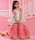 Girl's white and pink kurta sharara set with dupatta