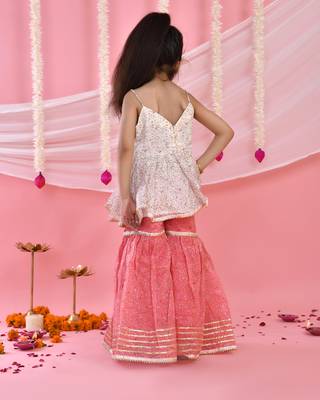 Girl's white and pink kurta sharara set with dupatta 2