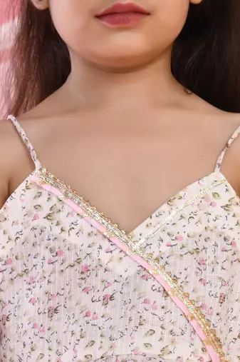 Girl's white and pink kurta sharara set with dupatta