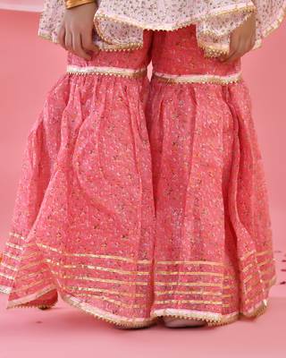 Girl's white and pink kurta sharara set with dupatta 4