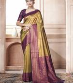 Mustard Kanchipuram Silk Zari Weaving With Gold Zari Border And Pallu Saree With Blouse For Women