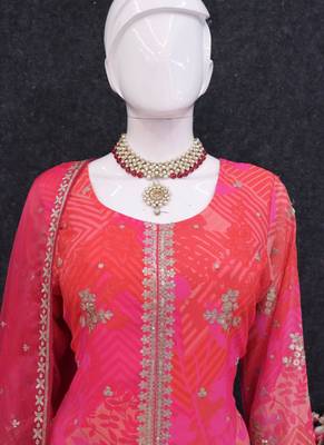 Hot pink sequence embroidery printed gharara suit 4