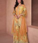 Orange sequence embroidery printed gharara suit