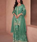 Sea green sequence embroidery printed gharara suit