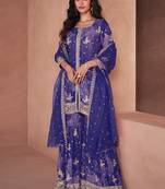 Purple sequence embroidery printed gharara suit