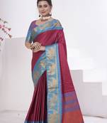 Marron kanjivaram silk blend with Rich Gold Border And Elephant Motifs Saree With Blouse For Women