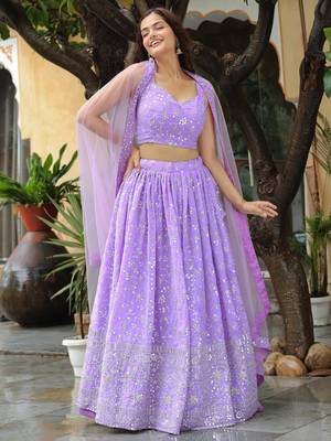 lavender georgette sequins work lehenga set choli with dupatta 4