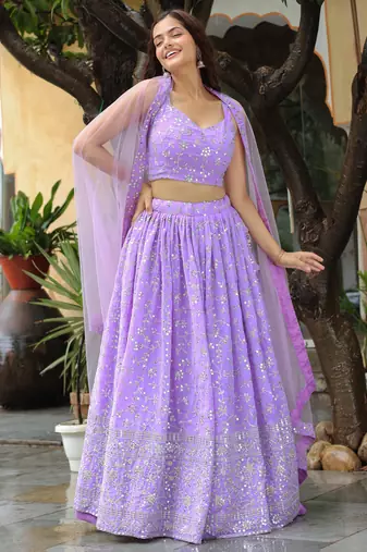 lavender georgette sequins work lehenga set choli with dupatta