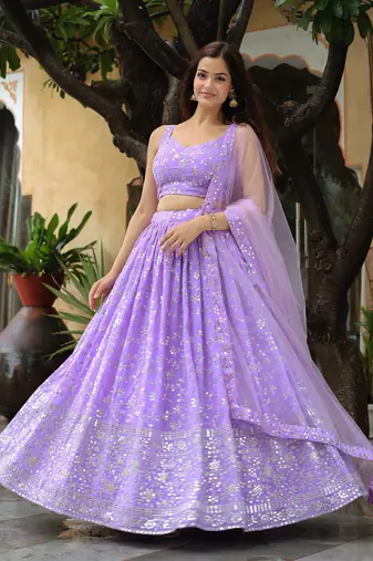 lavender georgette sequins work lehenga set choli with dupatta