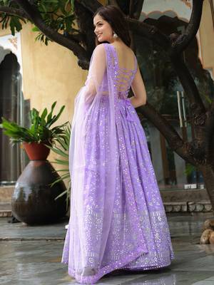 lavender georgette sequins work lehenga set choli with dupatta 6