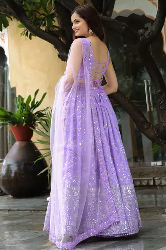 lavender georgette sequins work lehenga set choli with dupatta