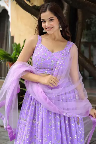 lavender georgette sequins work lehenga set choli with dupatta
