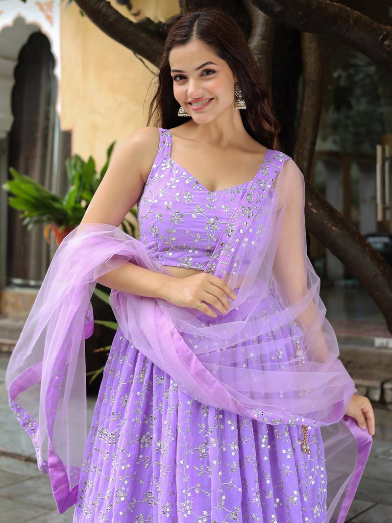 Lavender Georgette Sequins Work Lehenga Choli 