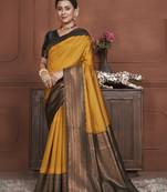 Mustard Kanchipuram Silk Zari Weaving With Gold Zari Border And Pallu Saree With Blouse For Women