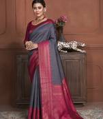 Blue Kanchipuram Silk Zari Weaving With Gold Zari Border And Pallu Saree With Blouse For Women