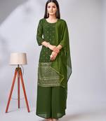 Olive Green Kurti with Sharara & Dupatta   Fusion of Grace & Comfort