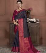 Navy Blue Kanchipuram Silk Zari Weaving With Gold Zari Border And Pallu Saree With Blouse For Women