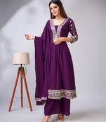 Wine Purple Embroidered Kurti Set with Elegant Thread Detailing