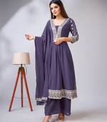 Lavendar Heirloom-Inspired Kurti Sharara Set with Timeless Thread Work