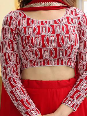 red georgette event lehenga with embroidered choli 8