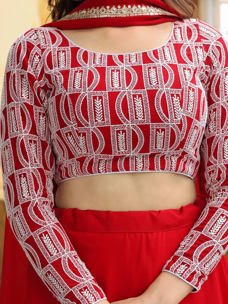 Wonderful Red Georgette Event Wear Lehenga With Embroidered Choli