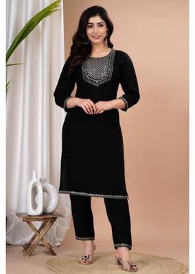 Women's rayon sequene embroidered ethnic indian kurti set with pant 1