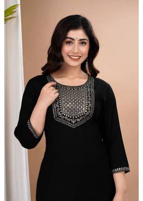 Women's rayon sequene embroidered ethnic indian kurti set with pant 3