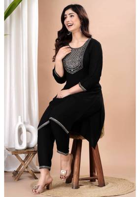 Women's rayon sequene embroidered ethnic indian kurti set with pant 5