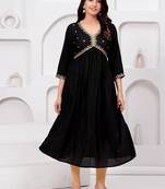 Women's rayon solid designer ethnic embroidered anarkali/flared gown kurti for wedding wear & party wear