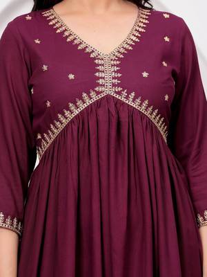 Women's rayon solid designer ethnic embroidered anarkali/flared gown kurti for wedding wear & party wear 2