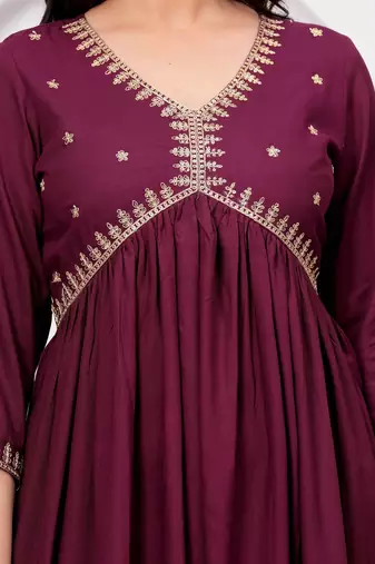 Women's rayon solid designer ethnic embroidered anarkali/flared gown kurti for wedding wear & party wear