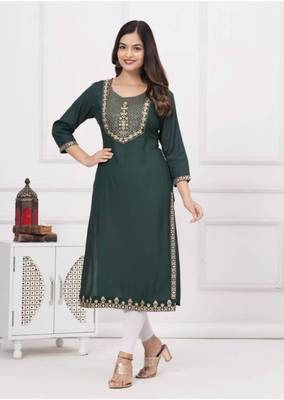 Rayon solid embroidered designer ethnic jaipuri wedding wear & festive wear kurtis for womens & girls 1